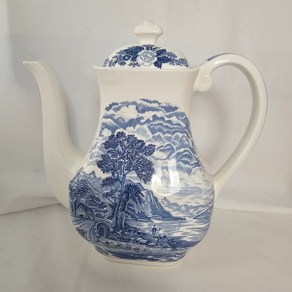 Vintage Royal Warwick Lochs of Scotland Blue Coffee Pot 10" Loch Lomond England